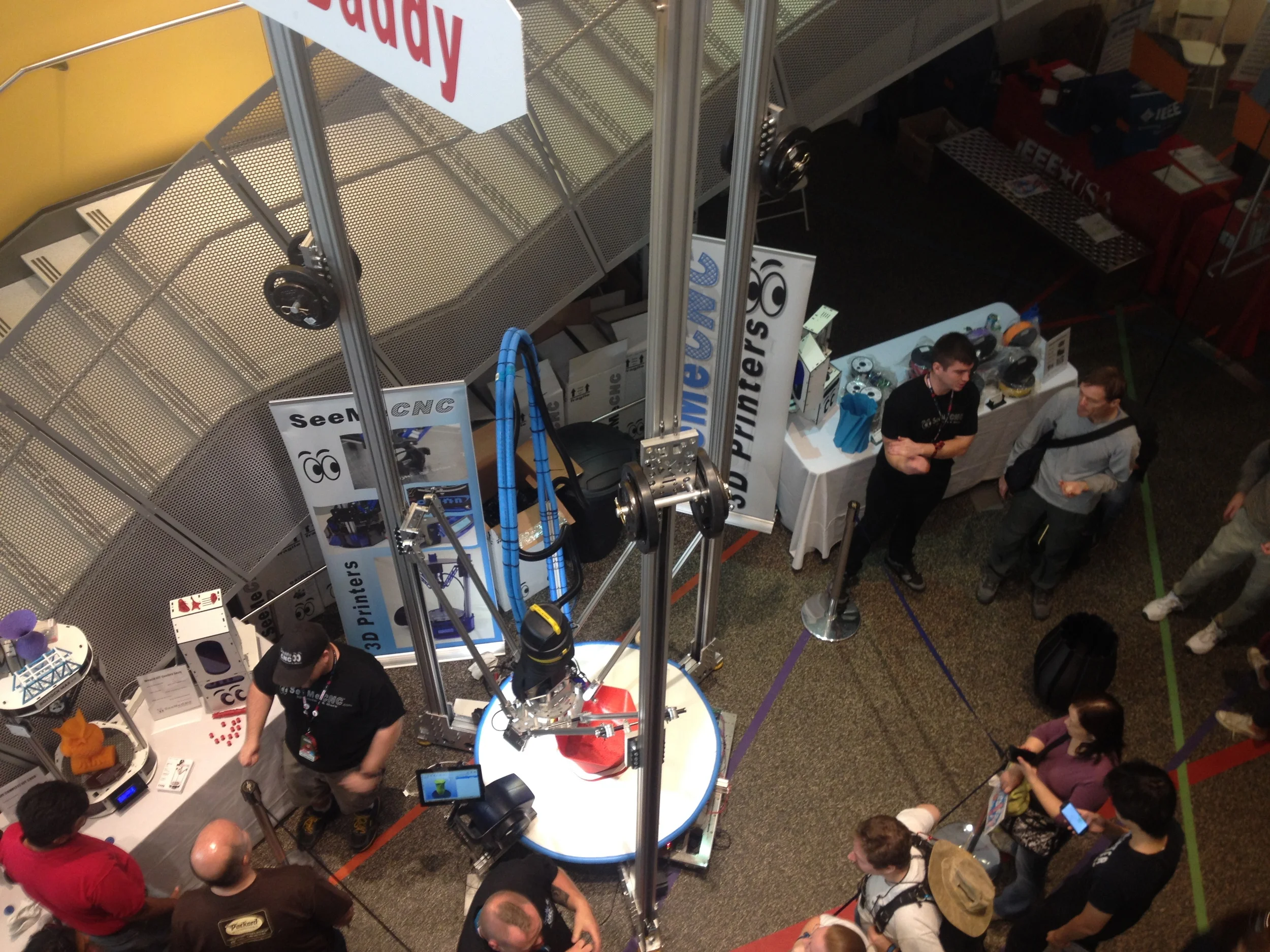 Hard to get a good picture because SeeMeCNC's PartDaddy 3-D printer had a 16'(!)- tall by 4'-diameter build volume. 
