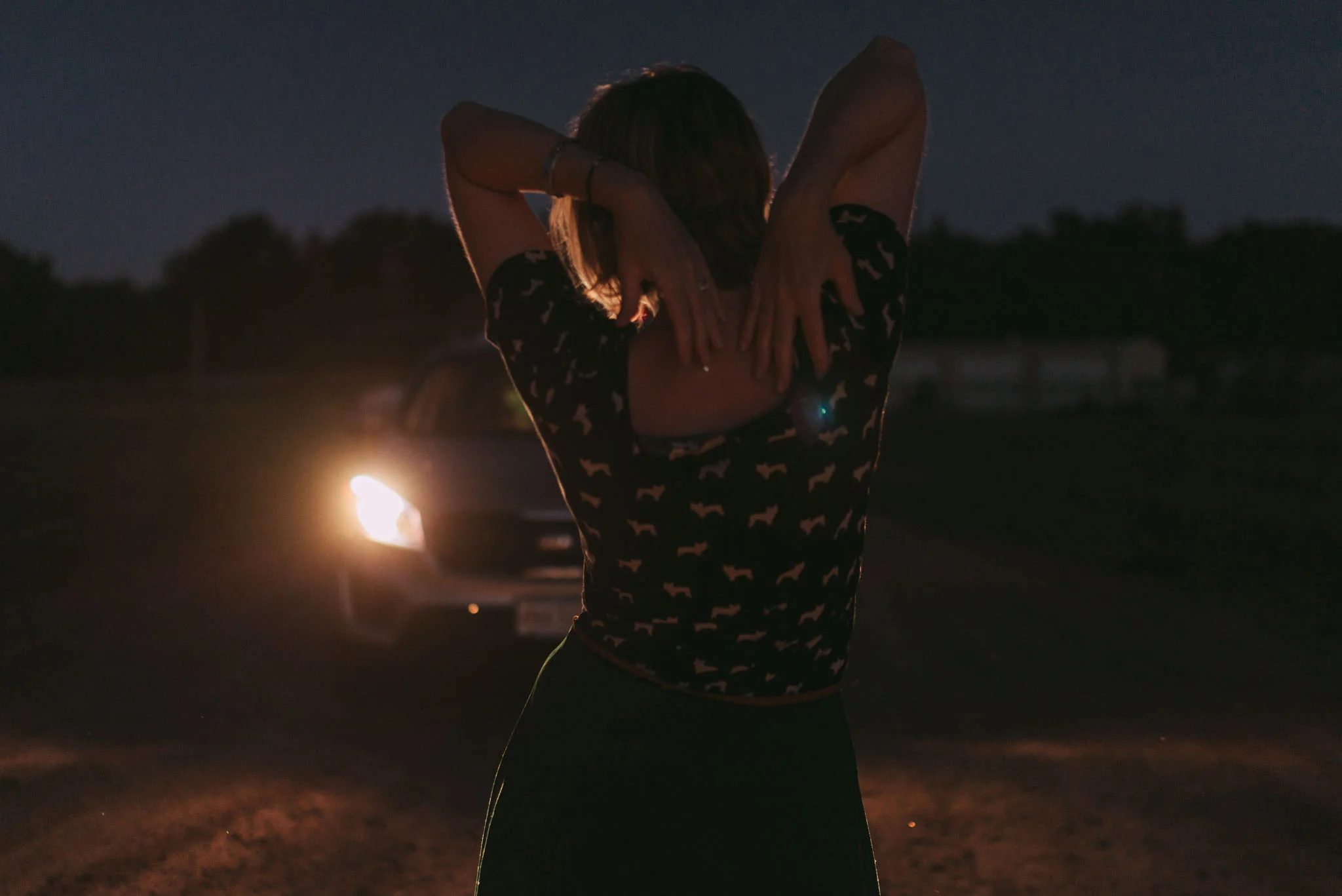 Sunset and headlights 