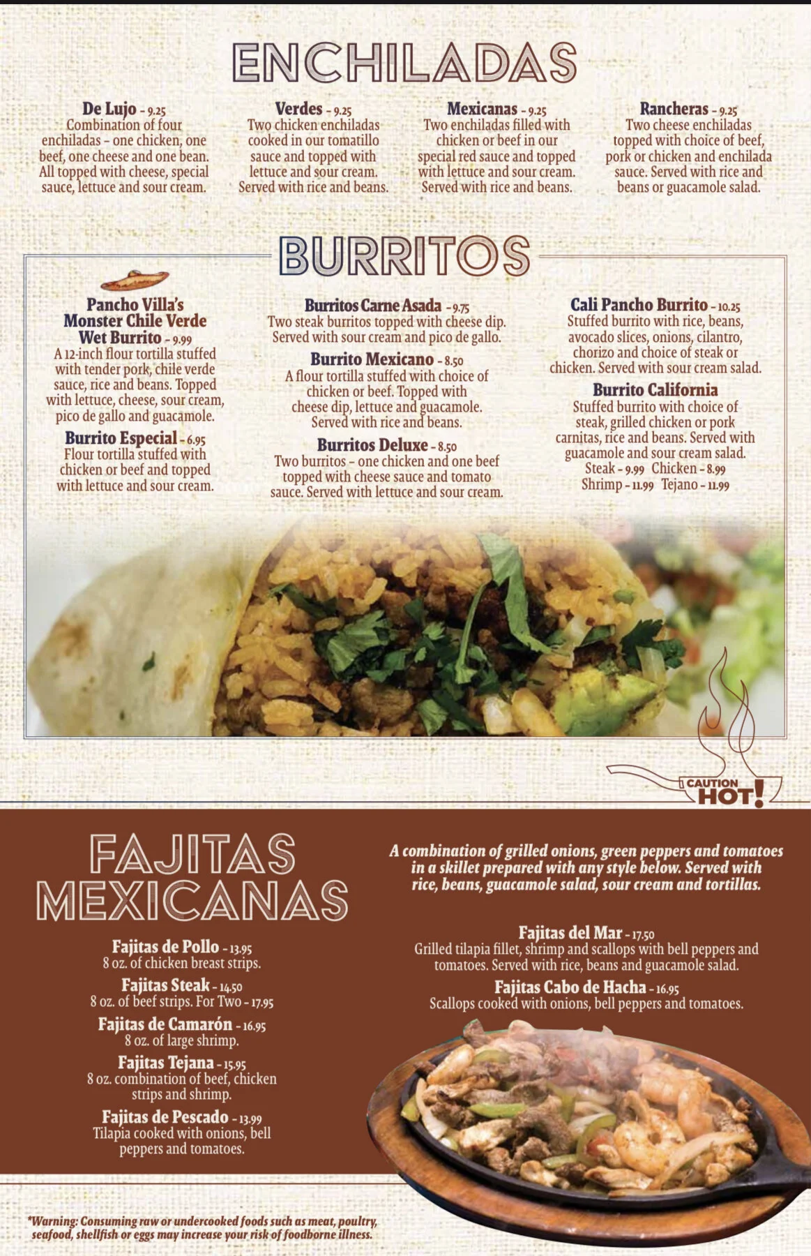 FOOD MENU — Pancho Villa's Mexican Restaurant
