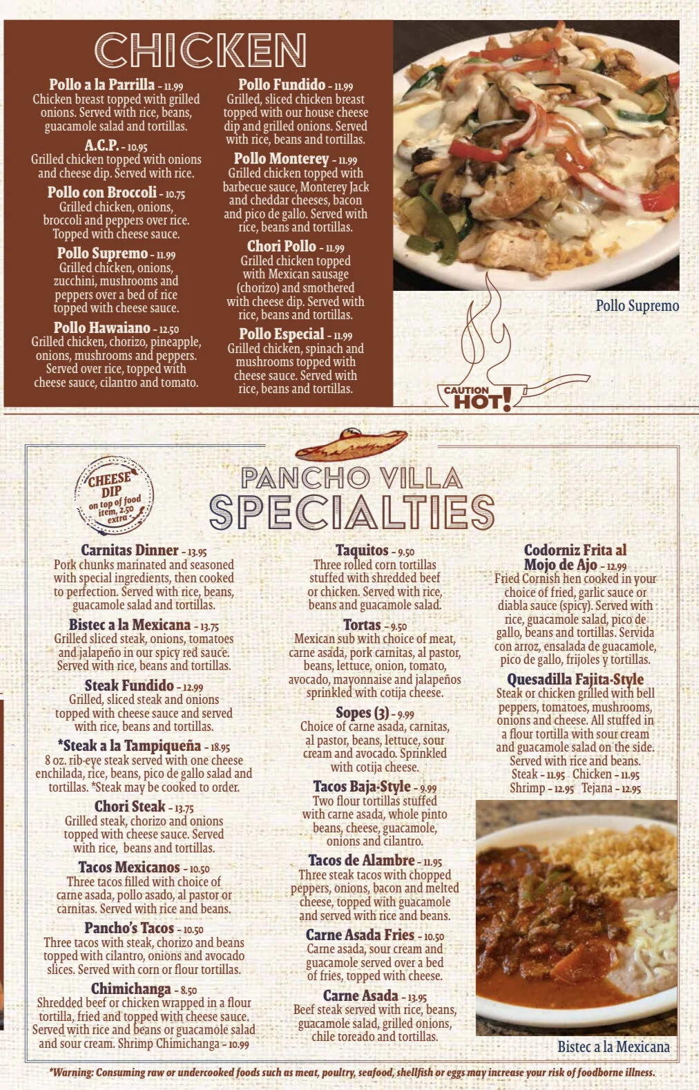 FOOD MENU — Pancho Villa's Mexican Restaurant