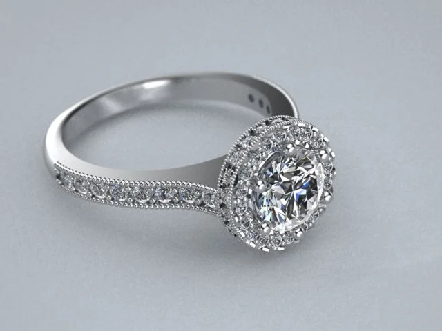 The Diamond Halo 14k engagement ring is the perfect way to say I love you. With 3.5 carat total stone weight in G SI1 Quality and many hours of hard work. This ring is sure to please any wife or spouse to be! Very beautiful ring. She will be proud to wear a custom designed ring by Zander's Creations.