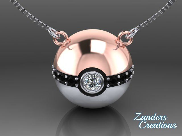 20mm 14k Rose and White Gold Pokeball Neckless.