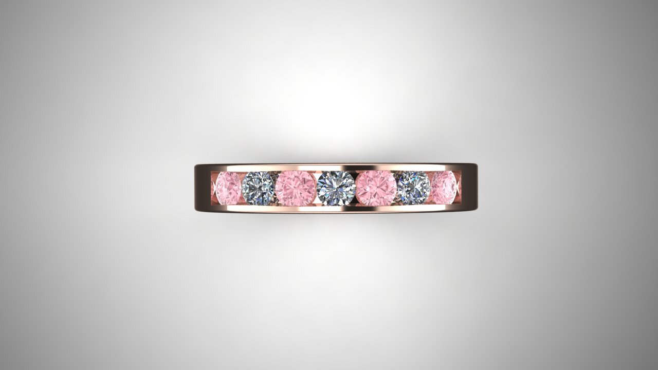 14K Rose Gold Double Row Pavé Pink Sapphire Ring