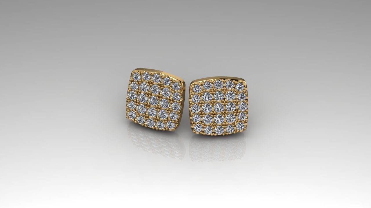 14k Yellow Gold Cushion Pave Earrings