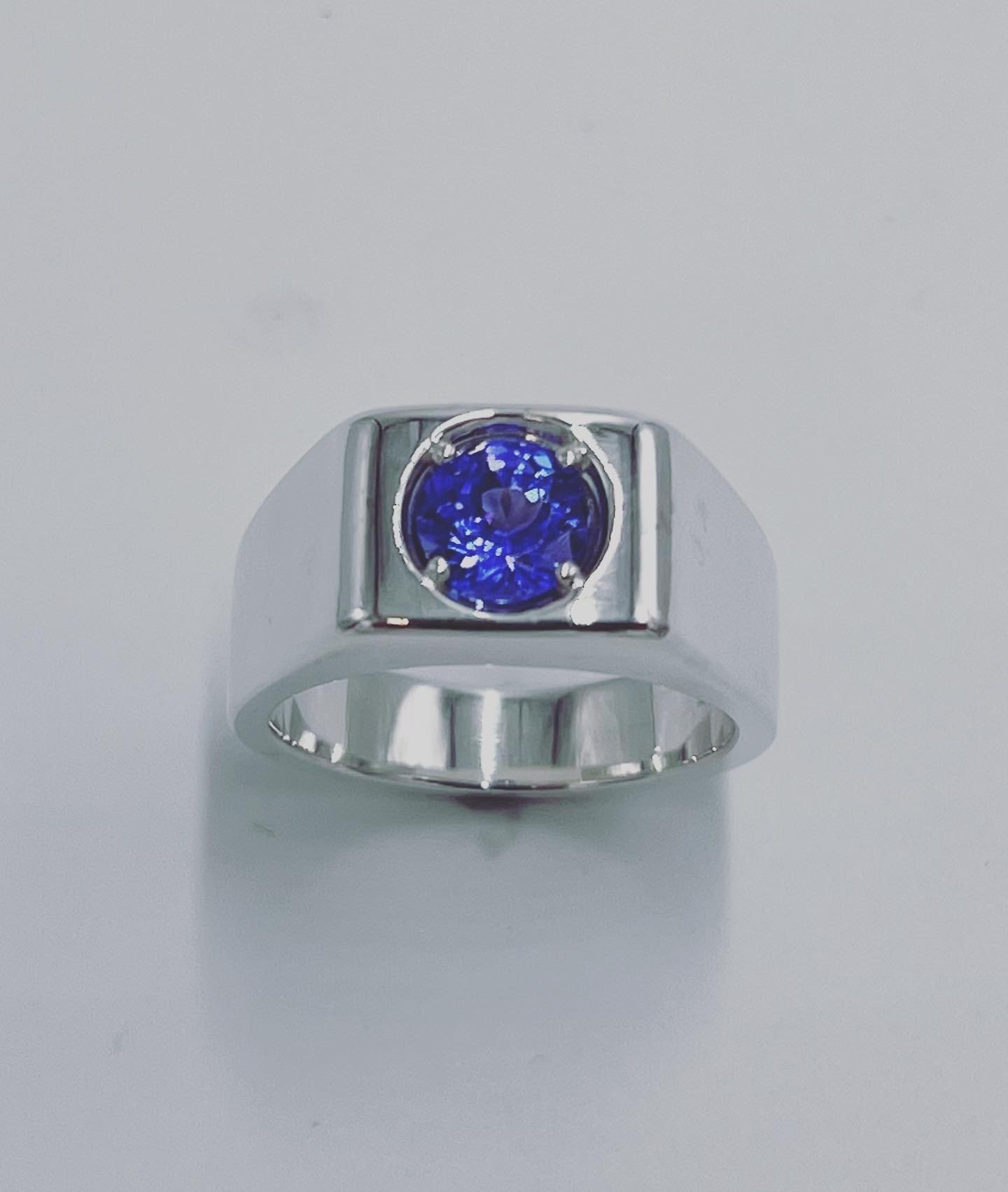 Men's Sterling Silver Solitare Style band with Blue Tanzanite