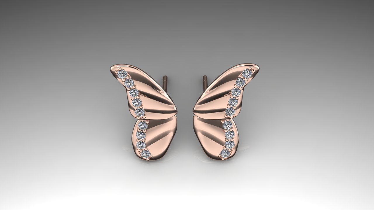 14k Rose Gold Monarch Butterfly Wing Earrings