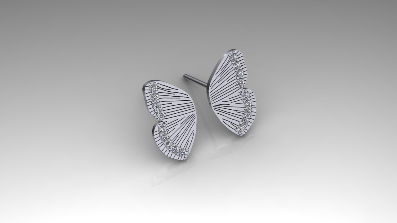 14k White Gold Monarch Butterfly Wing Earrings