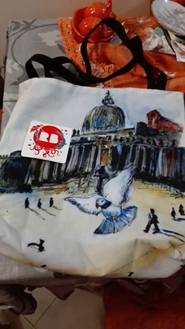 Large Tote Bag, with Holy Pigeons art