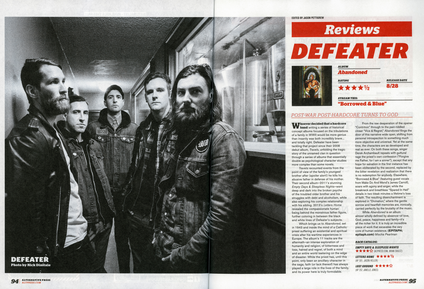 Alternative Press 326 - September, 2015 Defeater - Abandoned, pg. 94 & 95