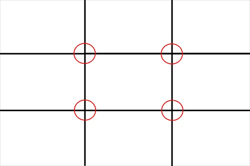The frame broken into thirds with the intersections of the lines as "Anchor Points" for placing a subject. 