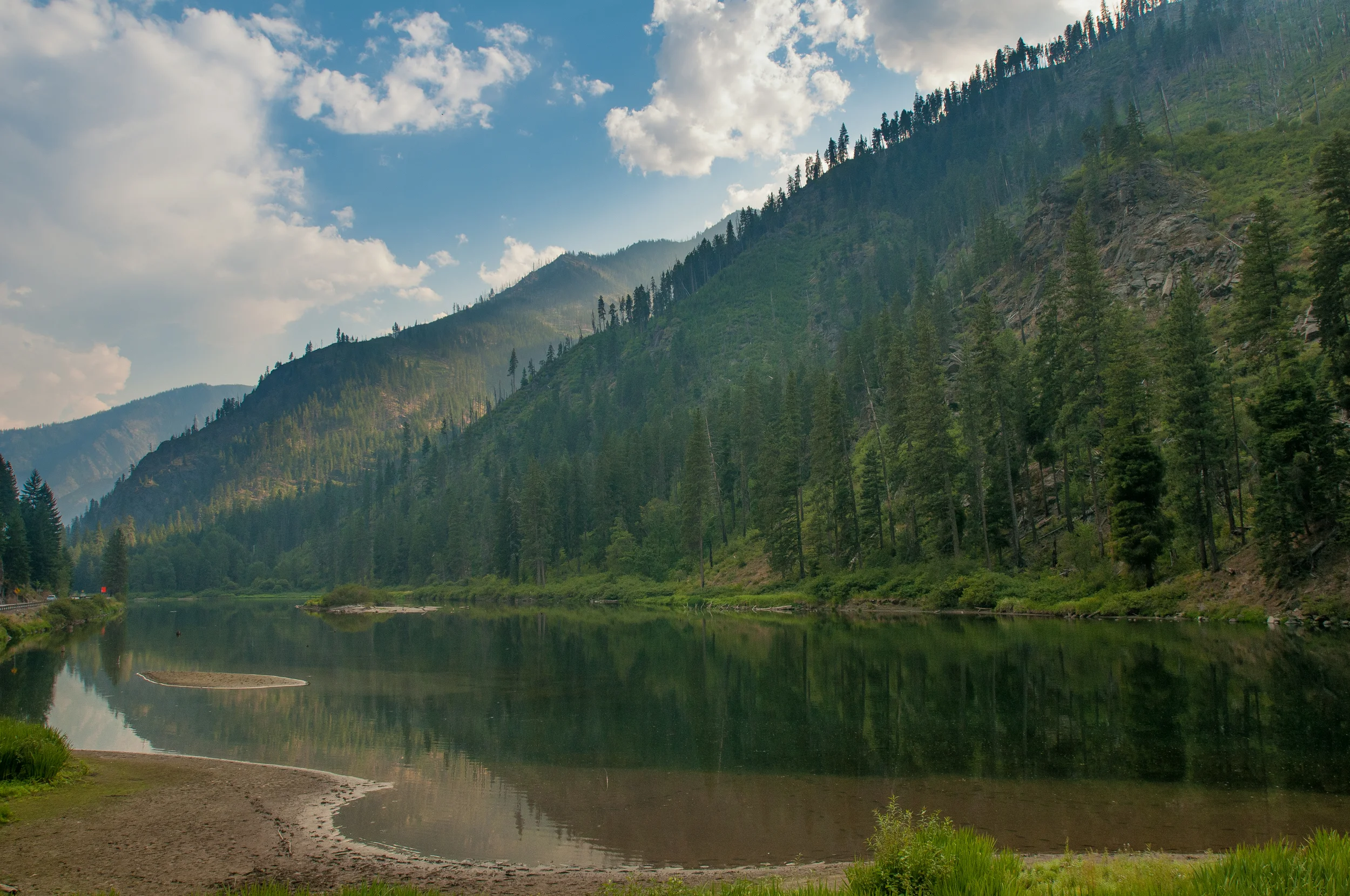 A small alpine lake formed by a dam along the Skykomish. 