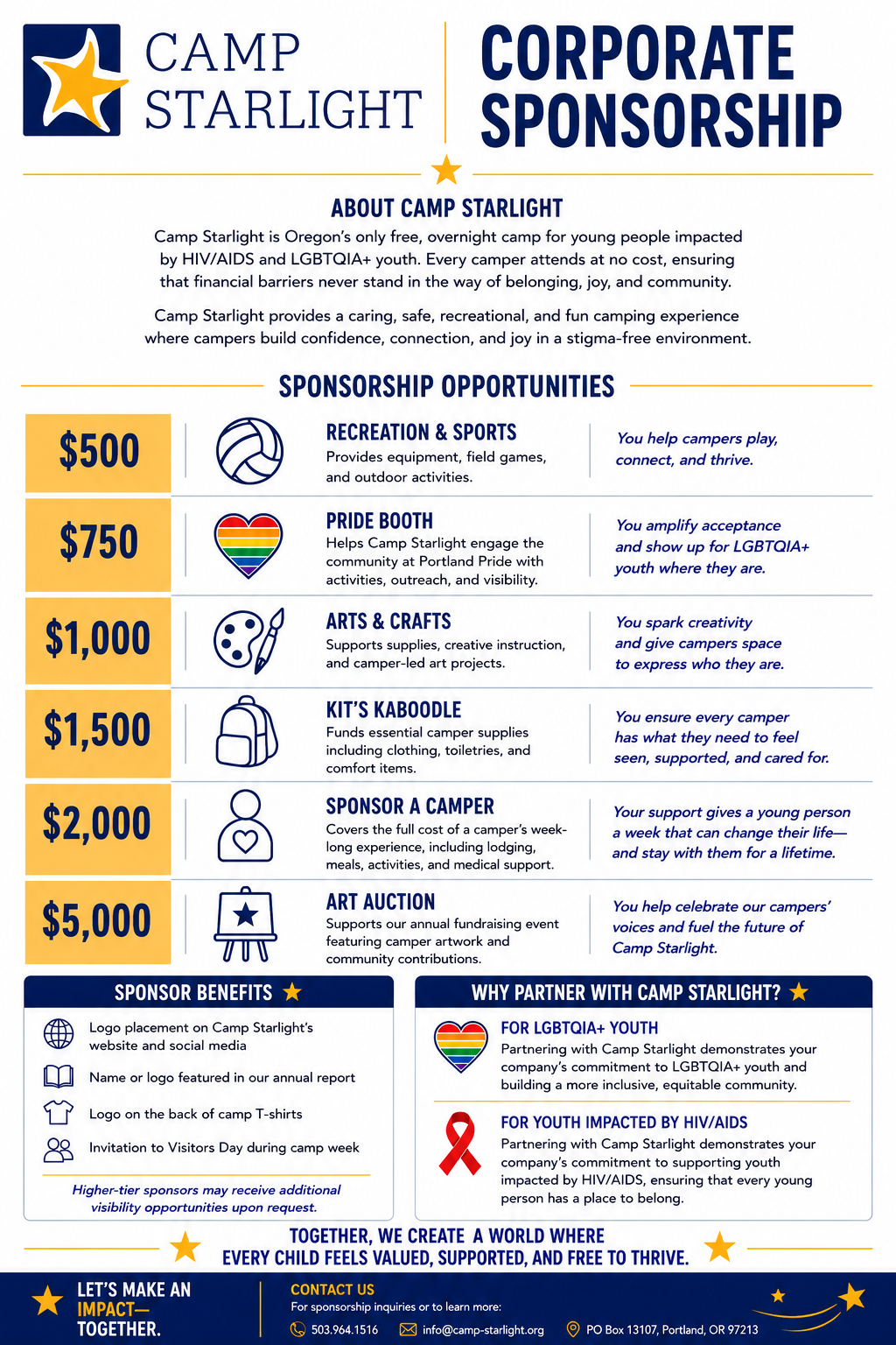 Image describing Camp Starlight's sponsorship opportunities