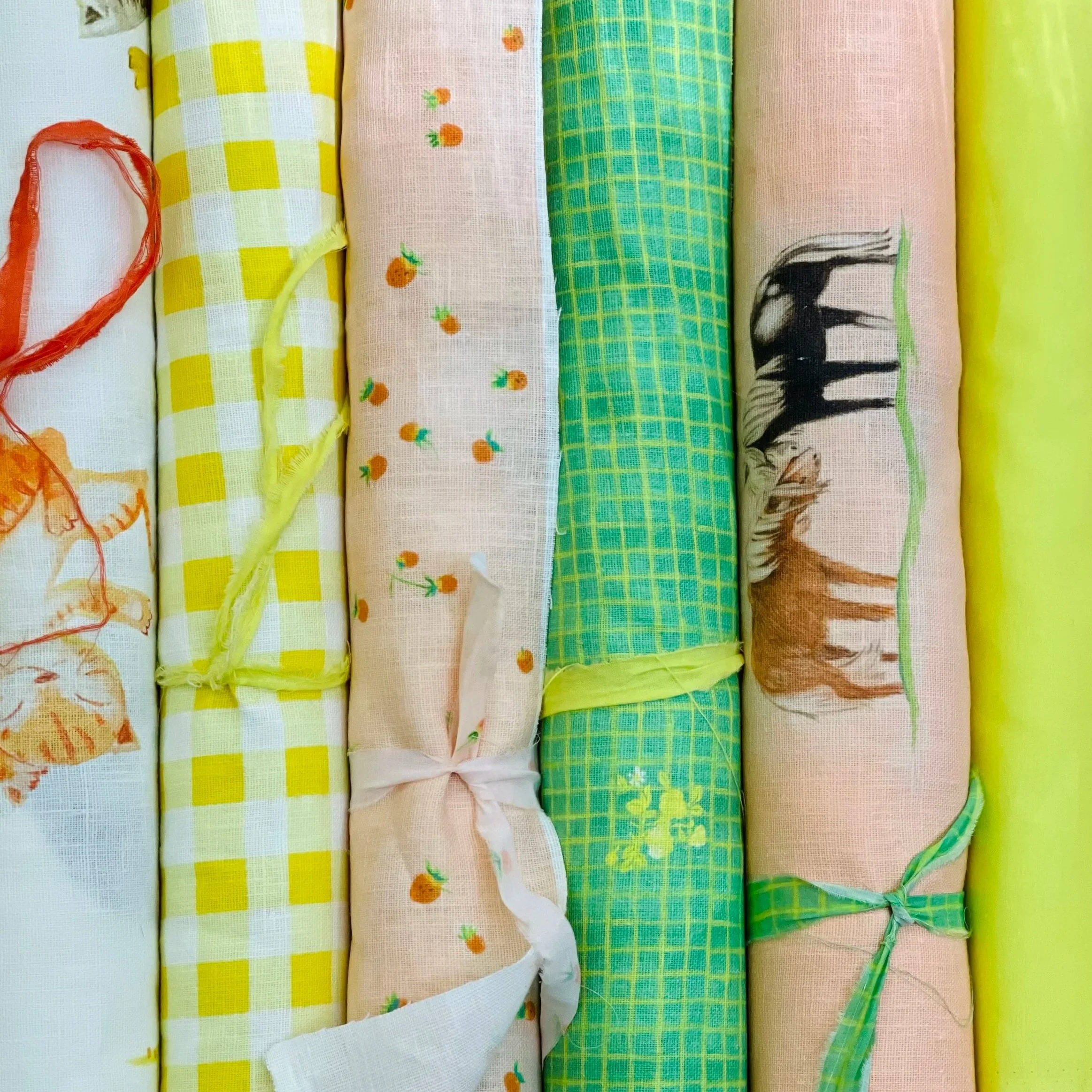 Hand-drawn Green Plaid on Belgian Linen, by the yard