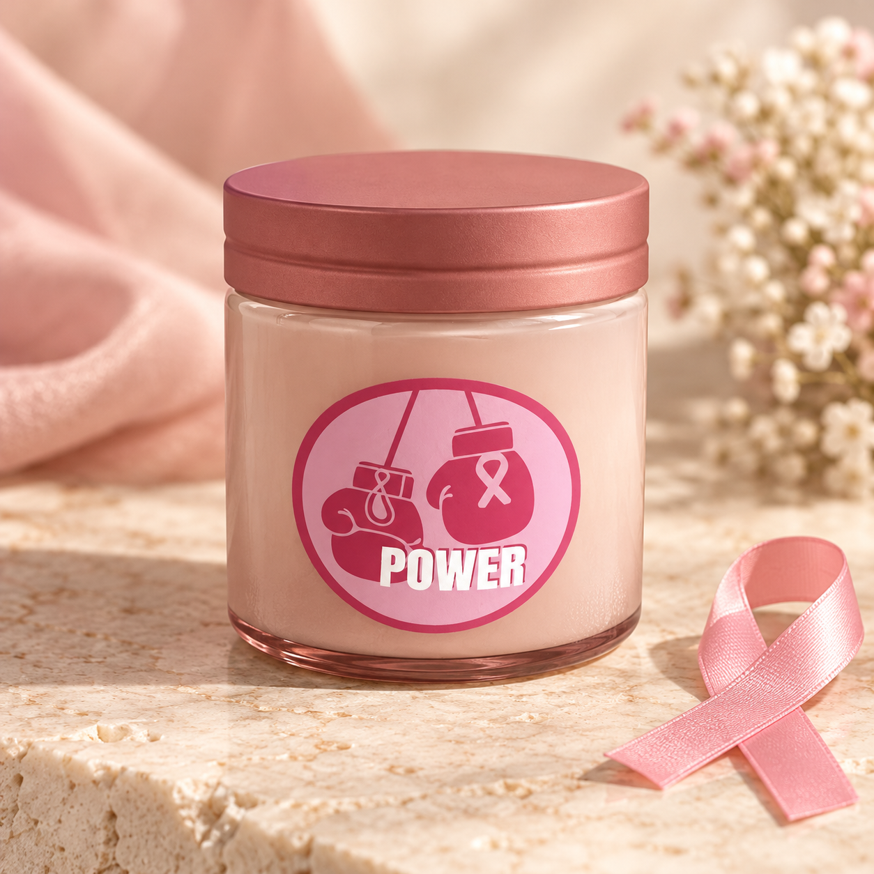 POWER candle on blush stone.png