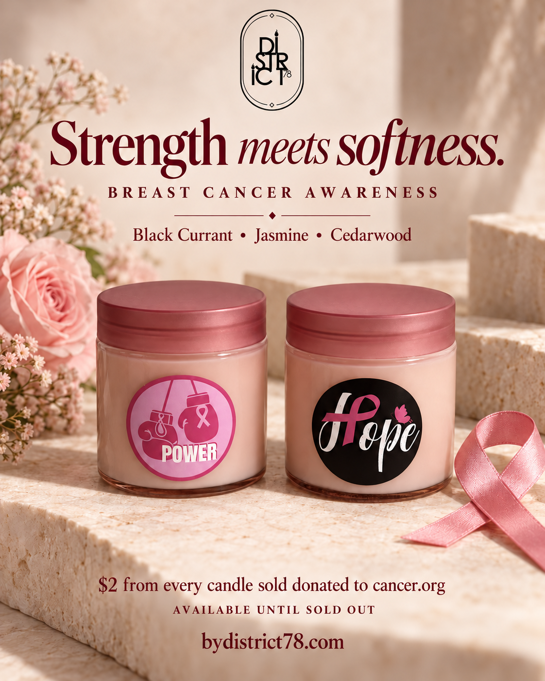 Hope & Power Breast Cancer Awareness Candle