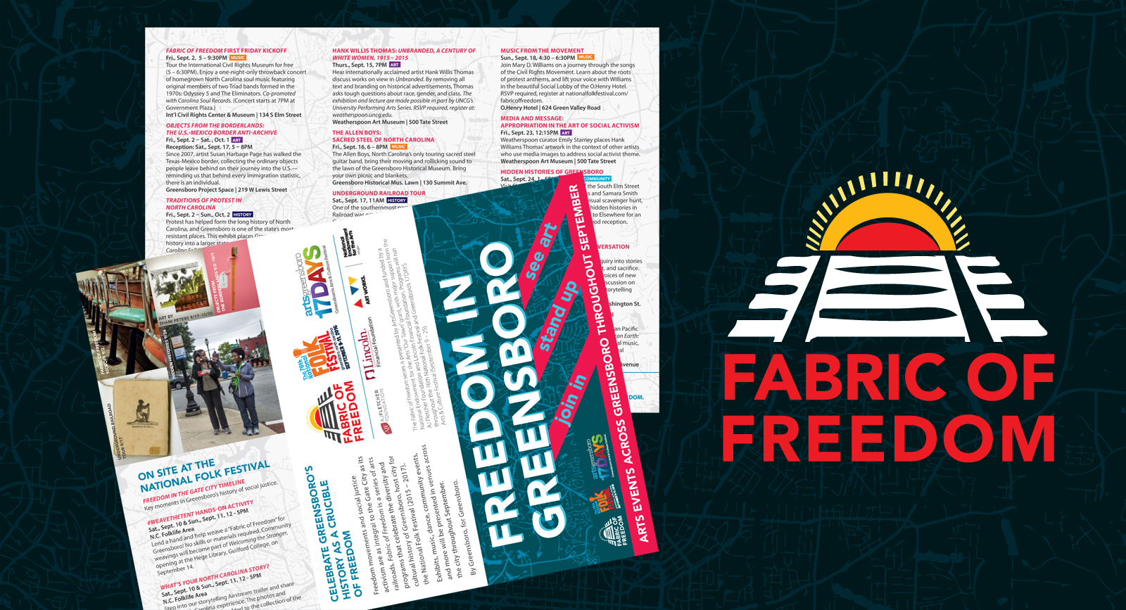 Brochure and logo design for Fabric of Freedom. 