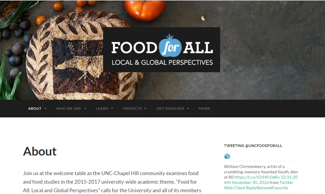 Web and logo design for " Food for All ," UNC-Chapel Hill's 2015-2017 academic theme. 