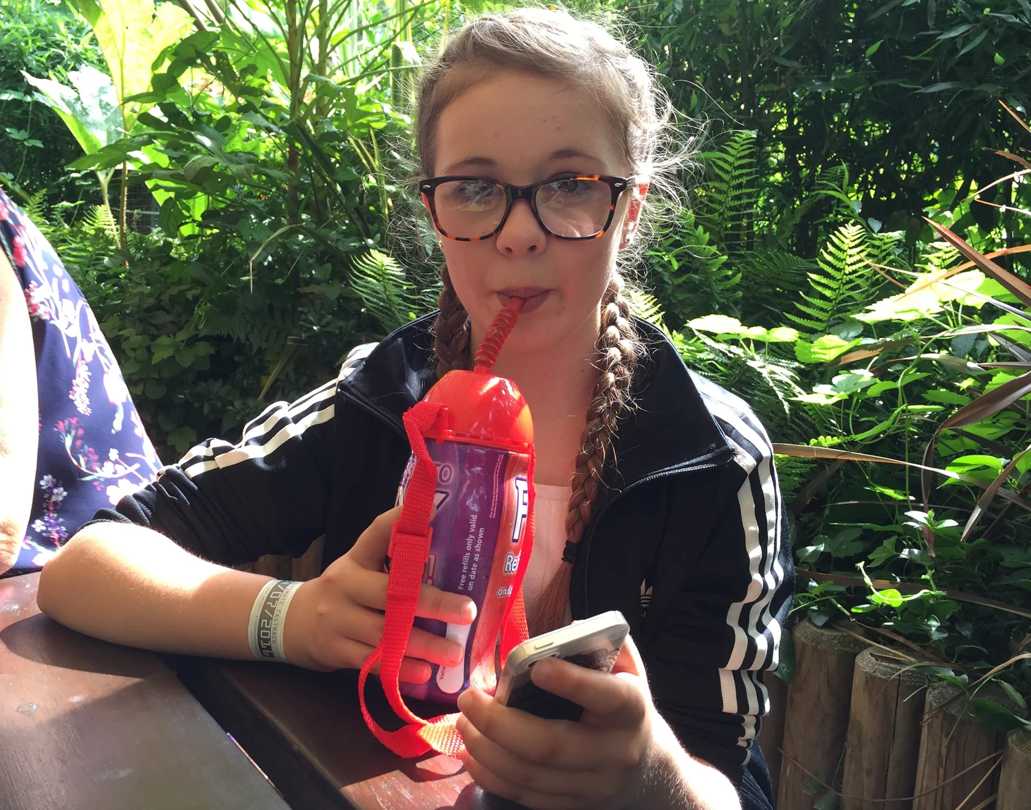 Amber with her refillable cup at Thorpe Park Resort