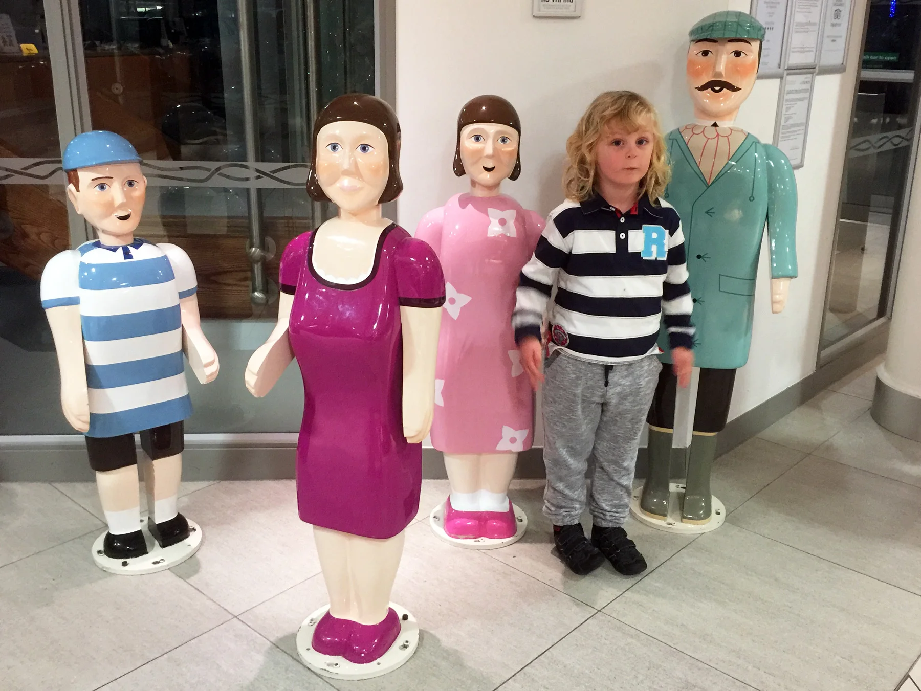 Can you spot Jacob? Blending in with the residents of Sodor in the hotel lobby