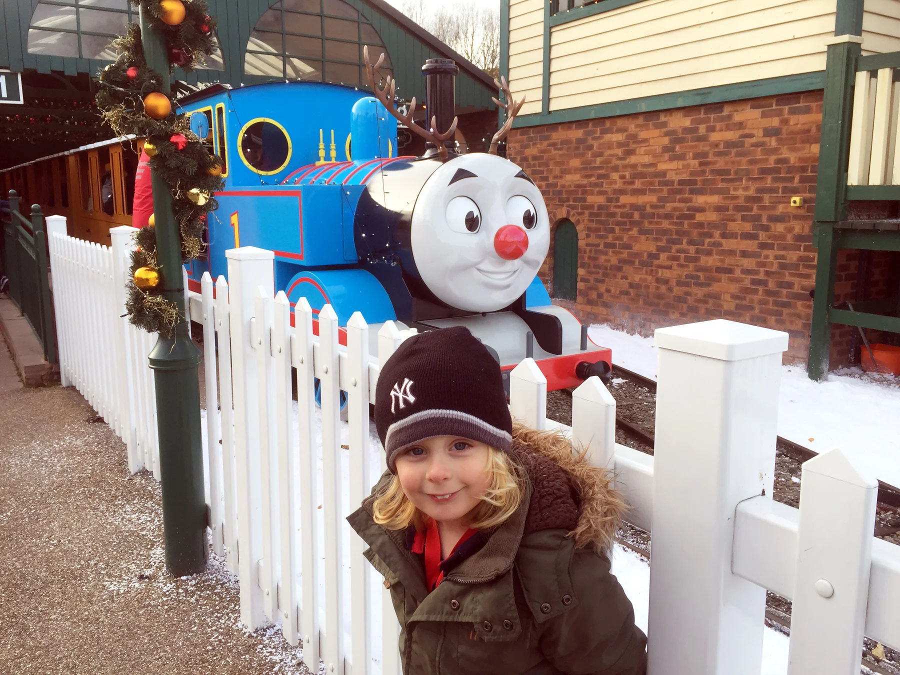 Jacob meeting a festive Thomas the Tank Engine