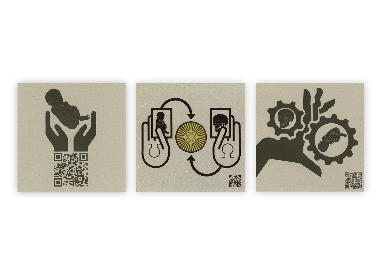 Image 1- QR Cradle Image 2- Tarotble Truth Image 3- In Between Time 11" x 11" 2011 ©Jase Clark