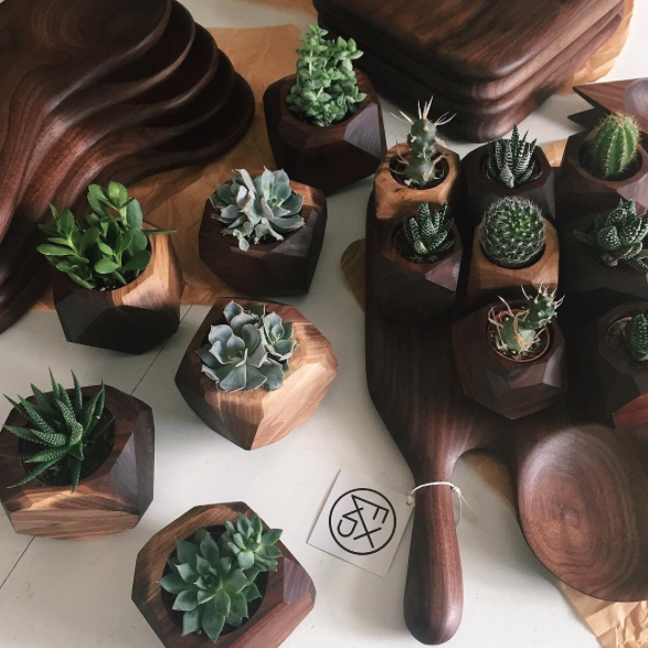 Foxwood Co. handmade and handcrafted wood succulent planter via Needles + Leaves blog.