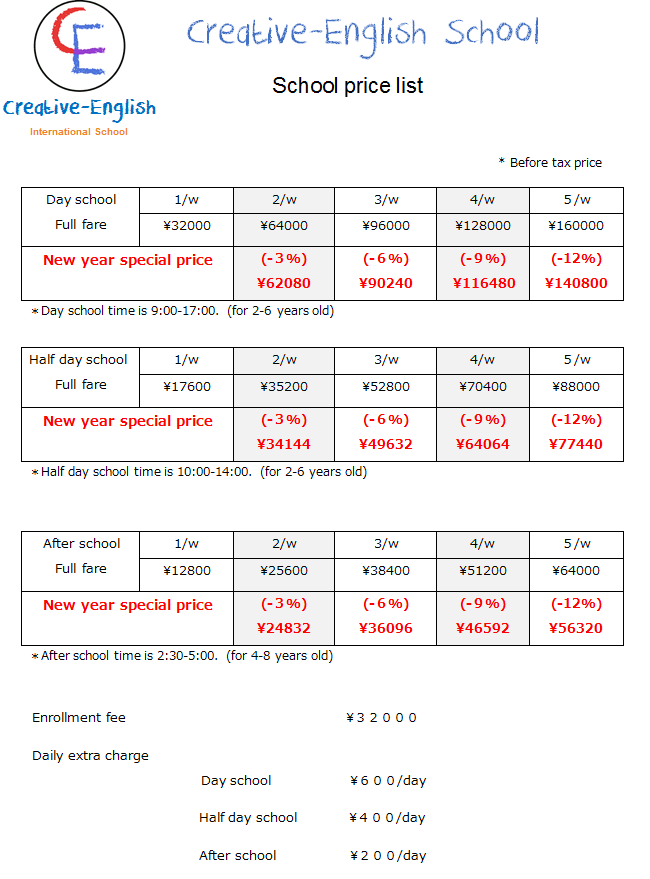 Monthly Pricing Summer 2014