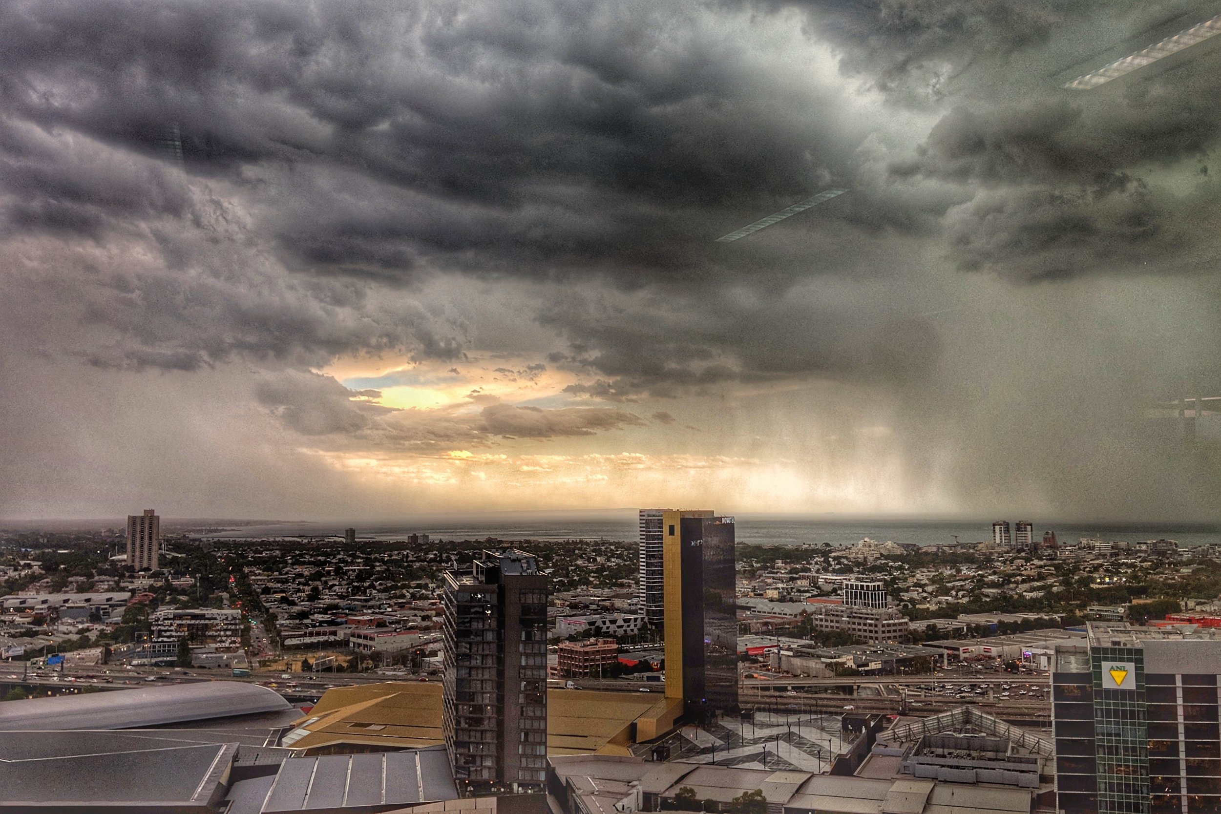 Gap in the clouds at sunset from Docklands, Melbourne.