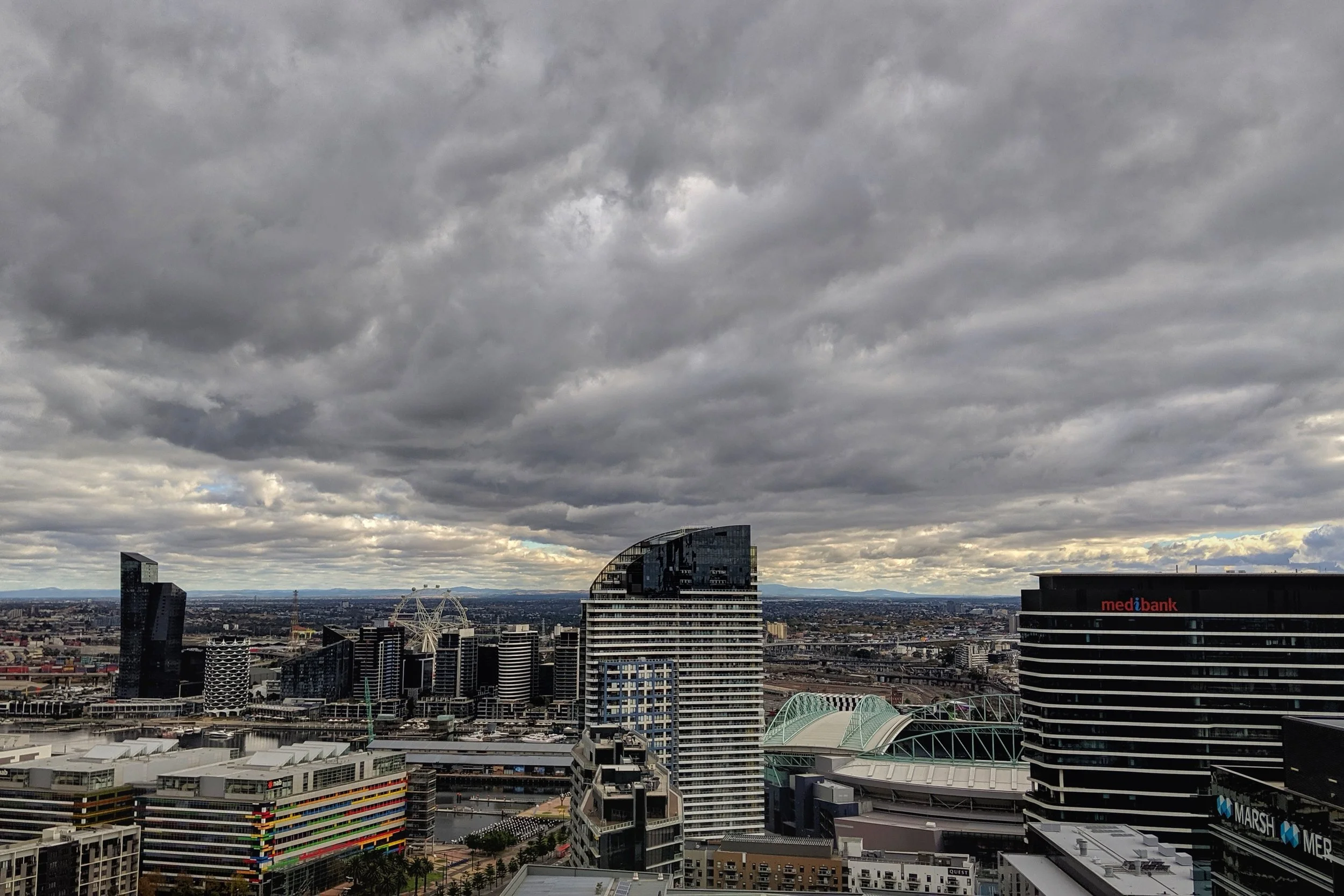 Grey skies over Docklands in Melbourne.