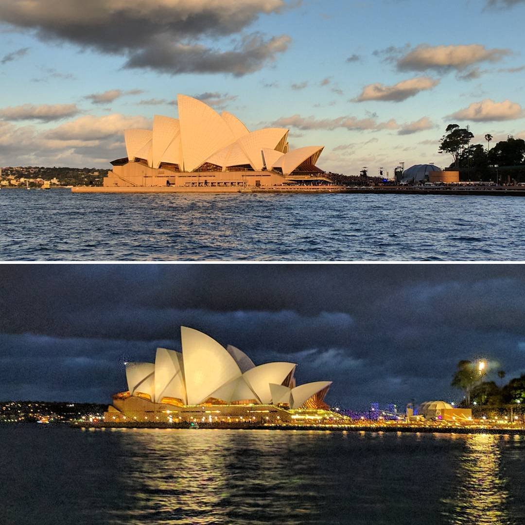  Before and after sunset at the #Sydney Opera House #twoweekoldphotos 