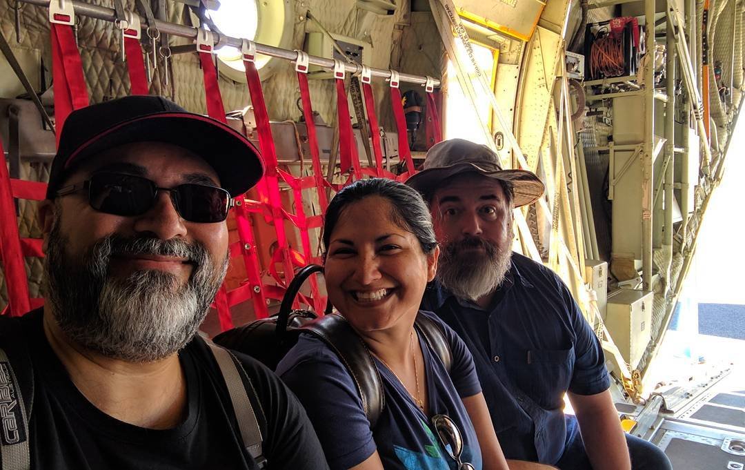  Jump seat selfie in the C-130 with @nadianiaz and @johnboydavidson :) #Airshow2017 