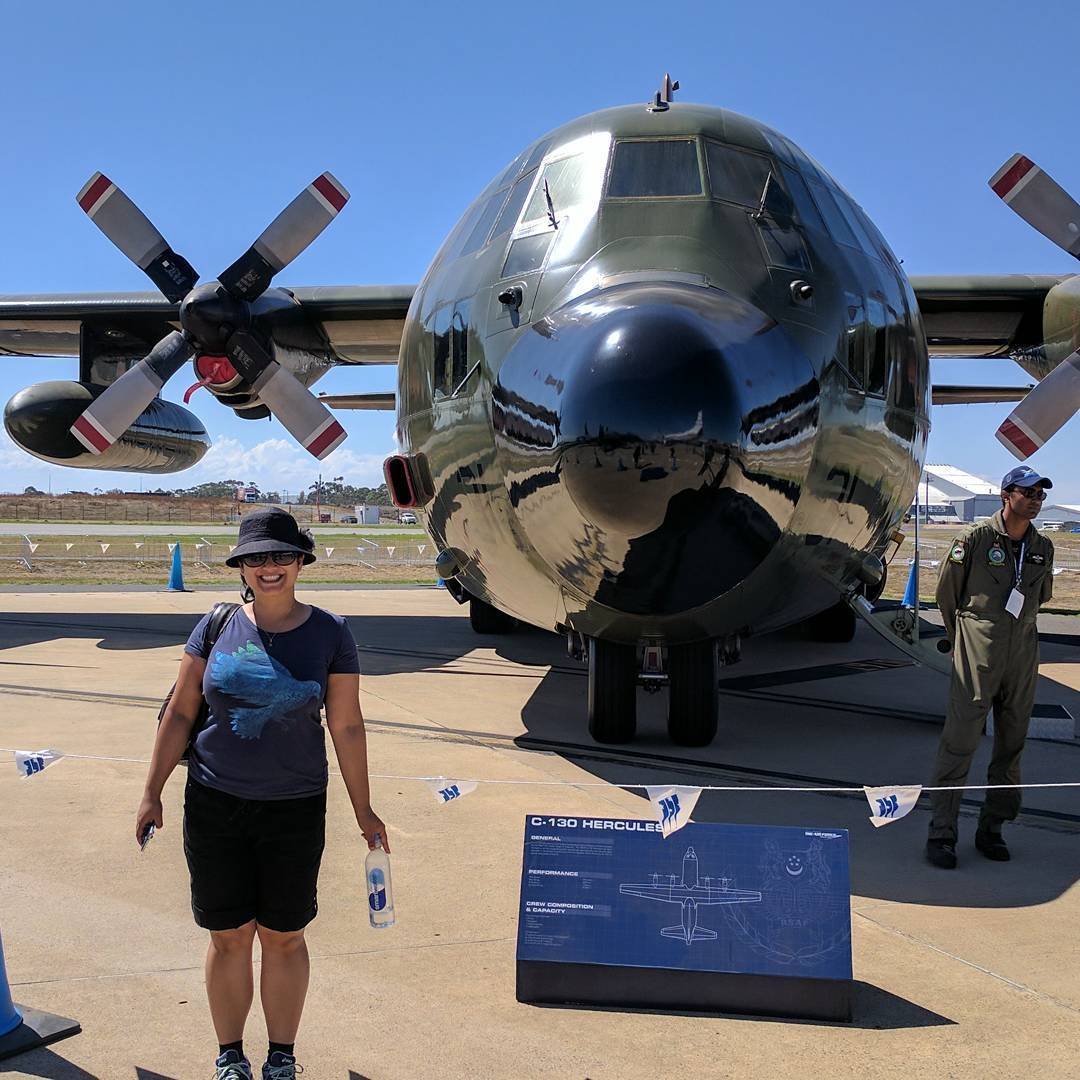  Woohoo! @nadianiaz checking out one of her favourite aircraft, the C130 Hercules, at #Airshow2017 :) 