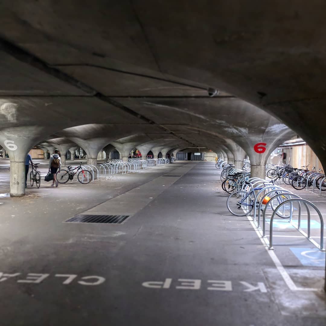  Bike racks in the underground university car park. #thursdaynight #urbanspaces 