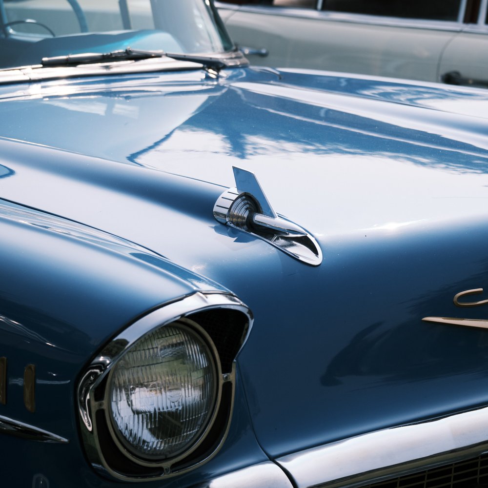 Rocket shaped hood ornament at Antique Car Show Karachi 2024