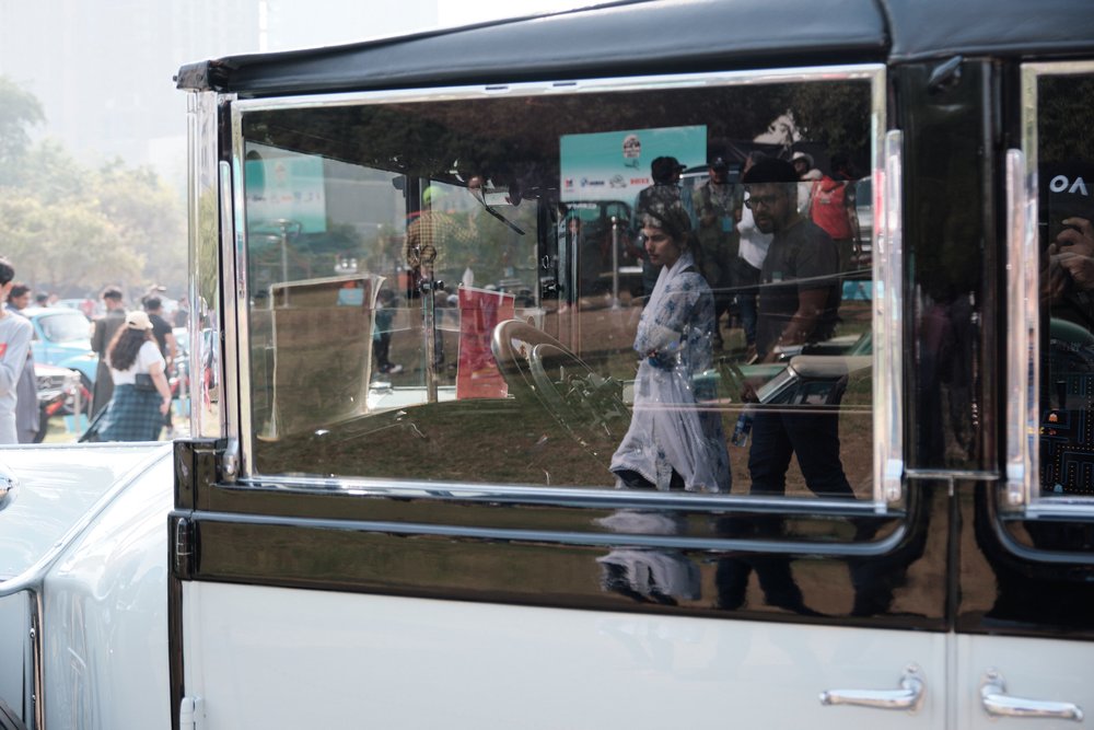Reflections in a classic Rolls Royce at Antique Car Show Karachi 2024