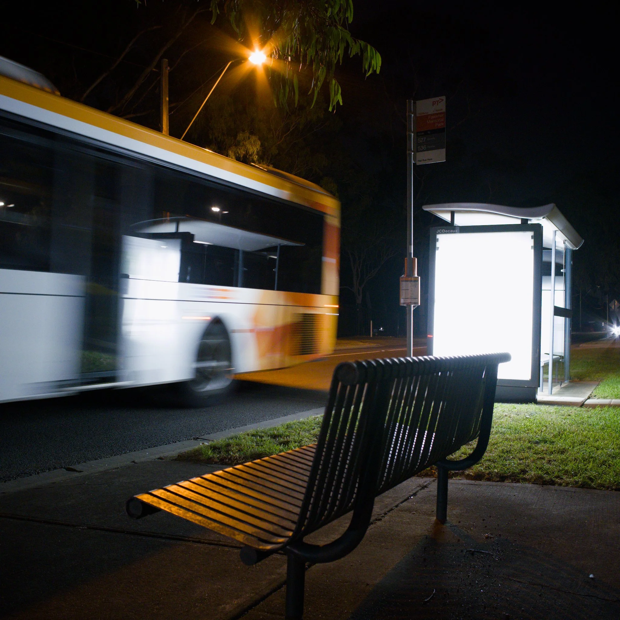 Bus stop at night
