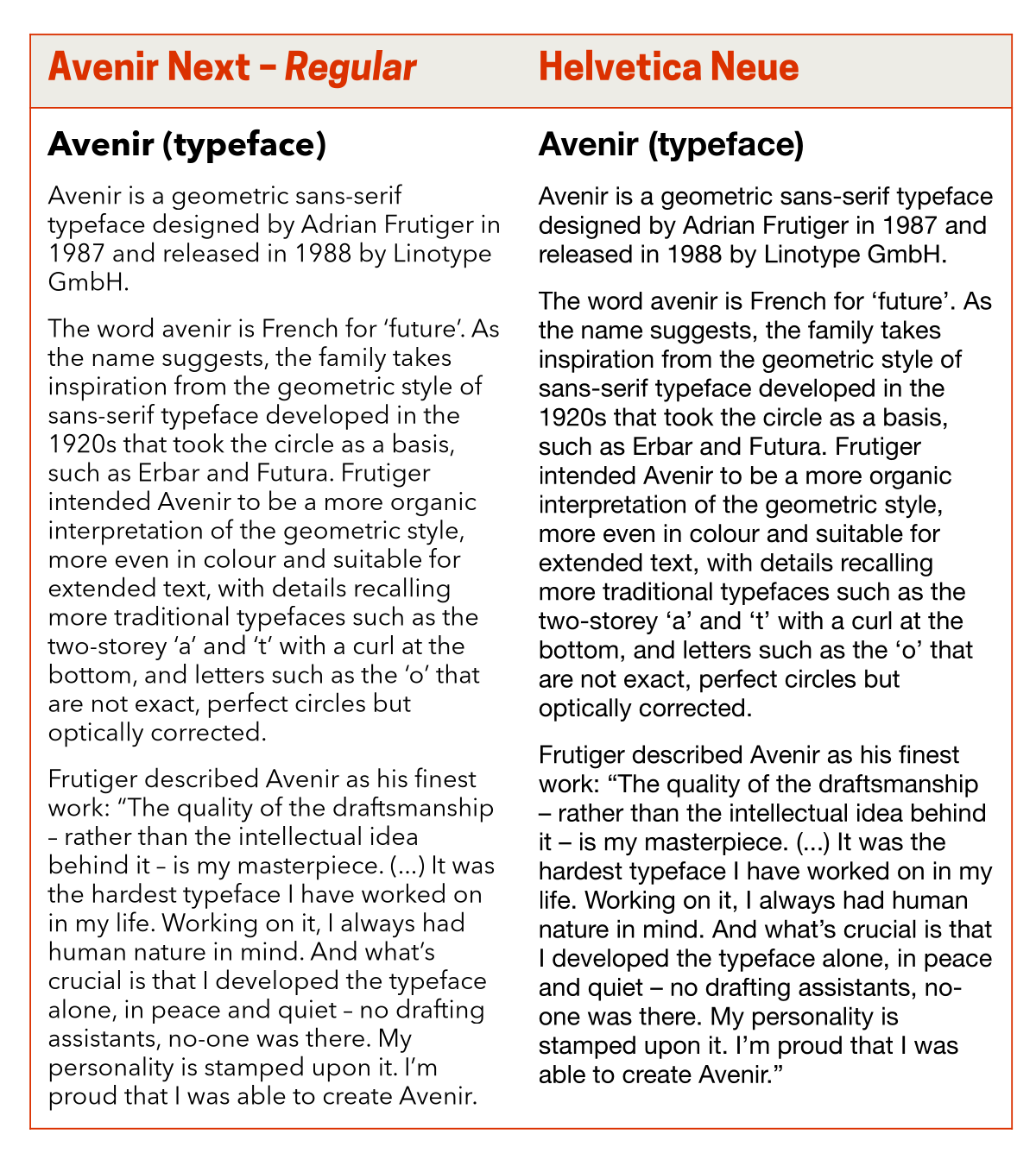 Graphic comparing text set in Avenir Next Regular with text set in Helvetica Neue Regular.