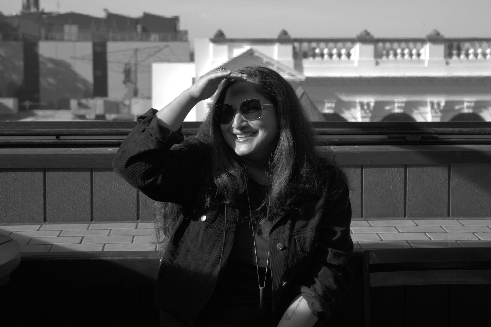 Nadia in black-and-white