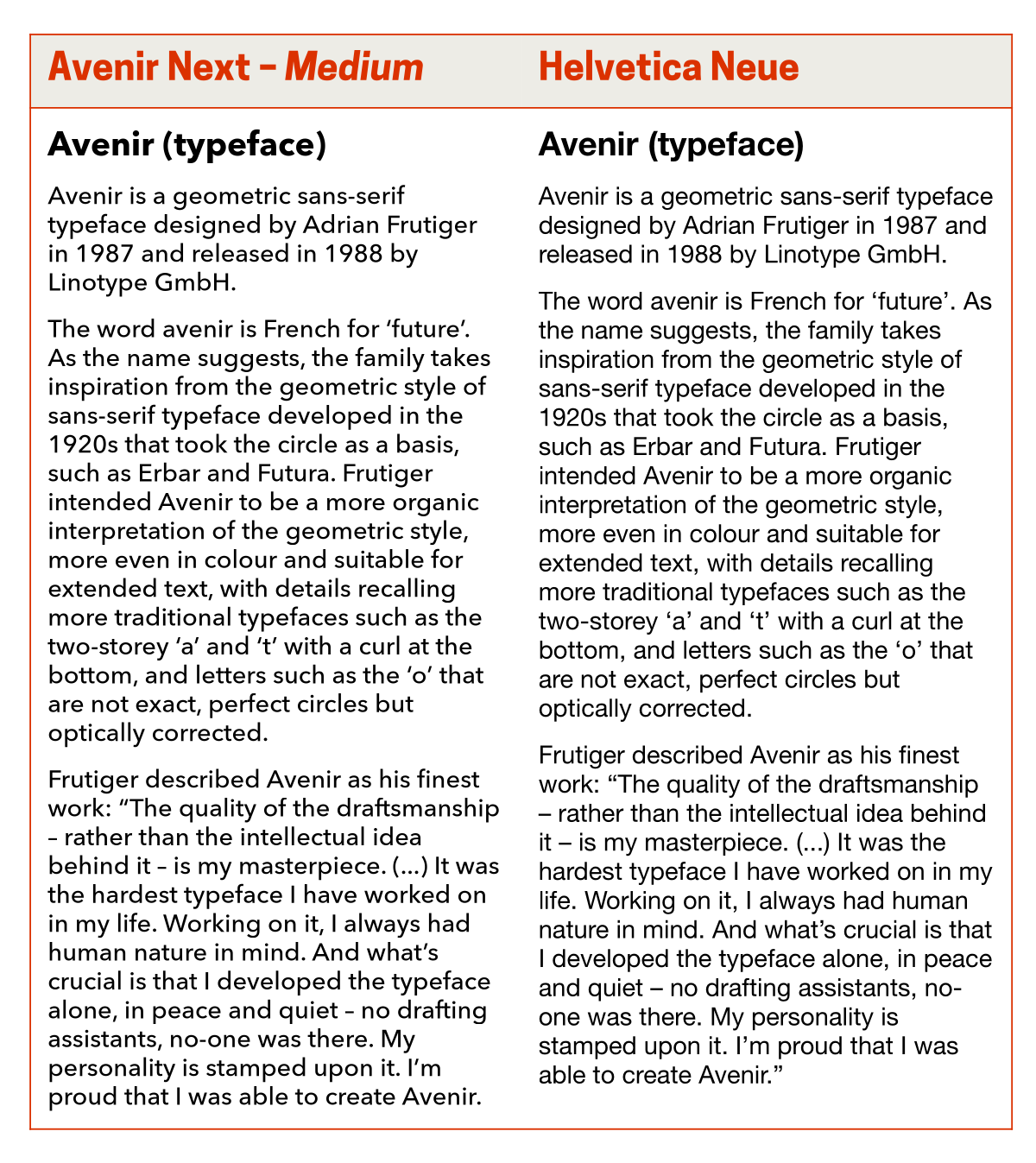 Graphic comparing text set in Avenir Next Medium with text set in Helvetica Neue Regular.