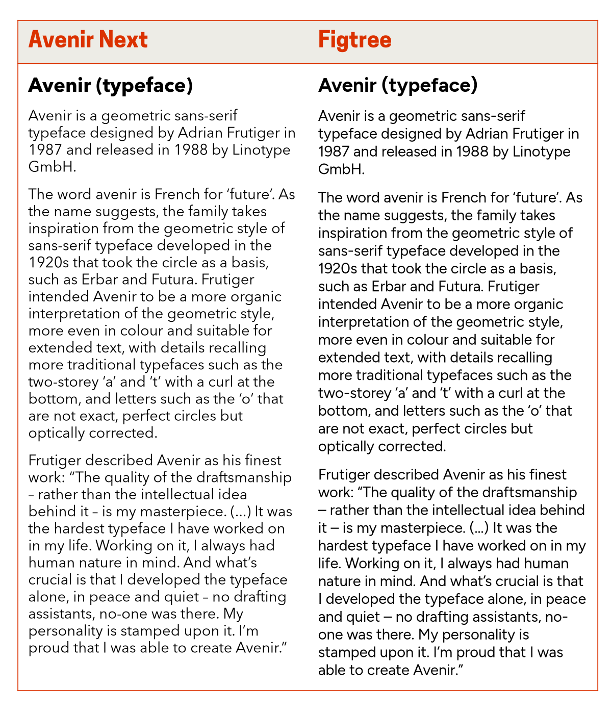 Graphic comparing a block of text set in Avenir Next with text set in Figtree.
