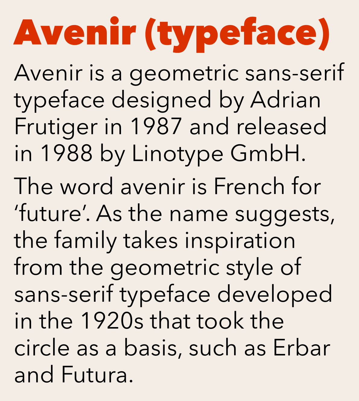 Graphic showcasing the Avenir typeface