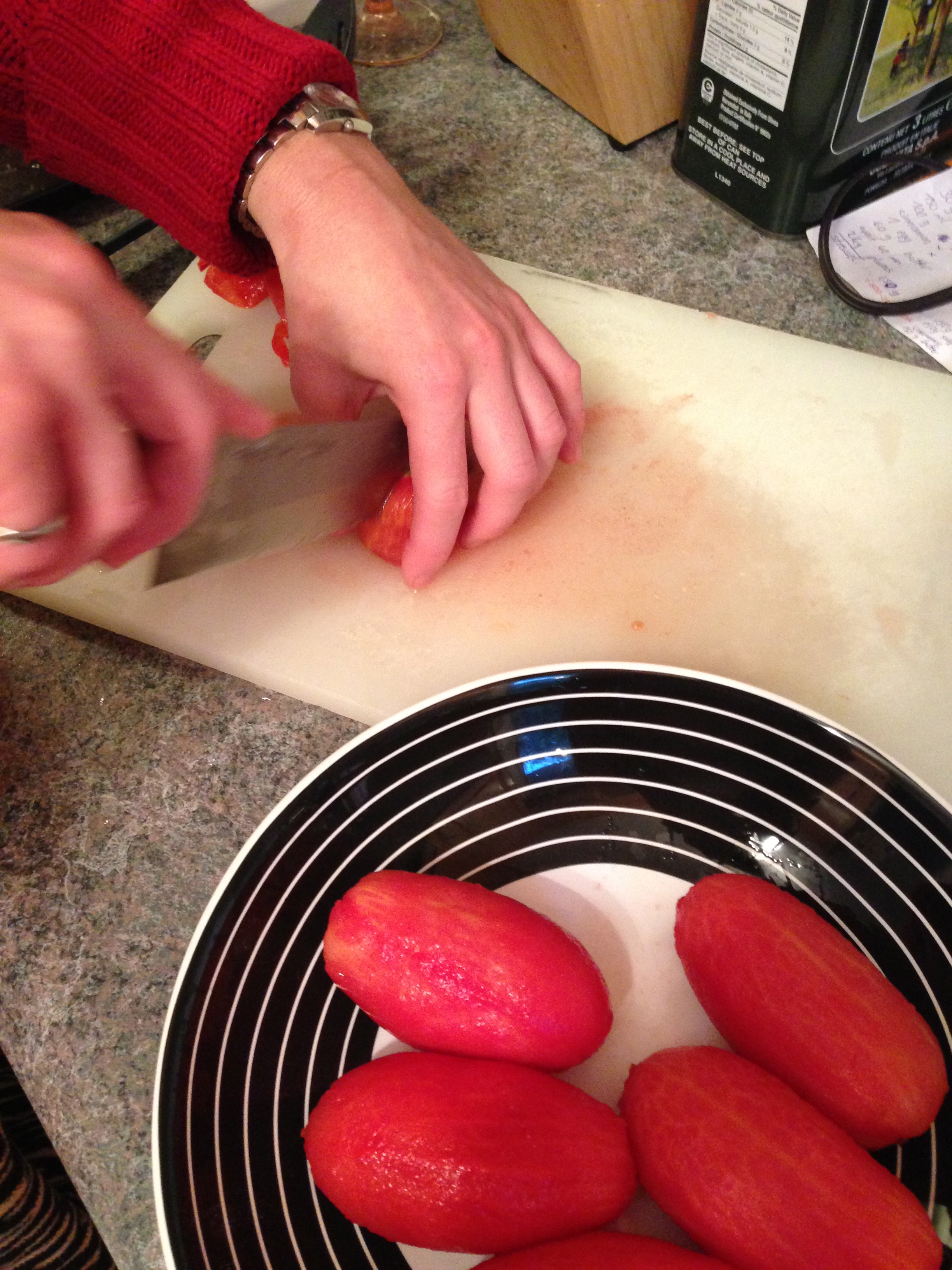 Cutting up the tomatoes