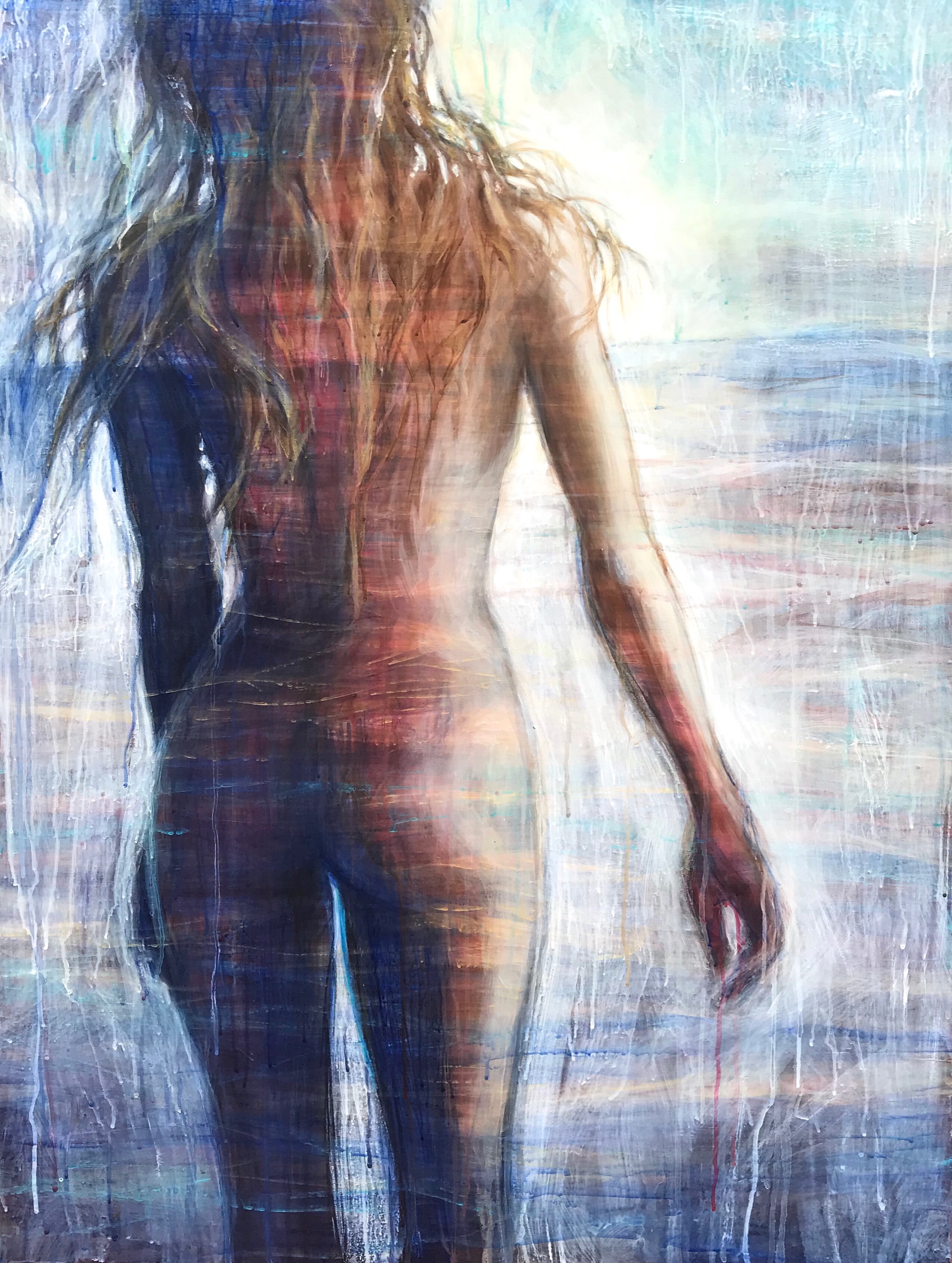 “Sol”30x40” conte’ and acrylic on cradled birch panel