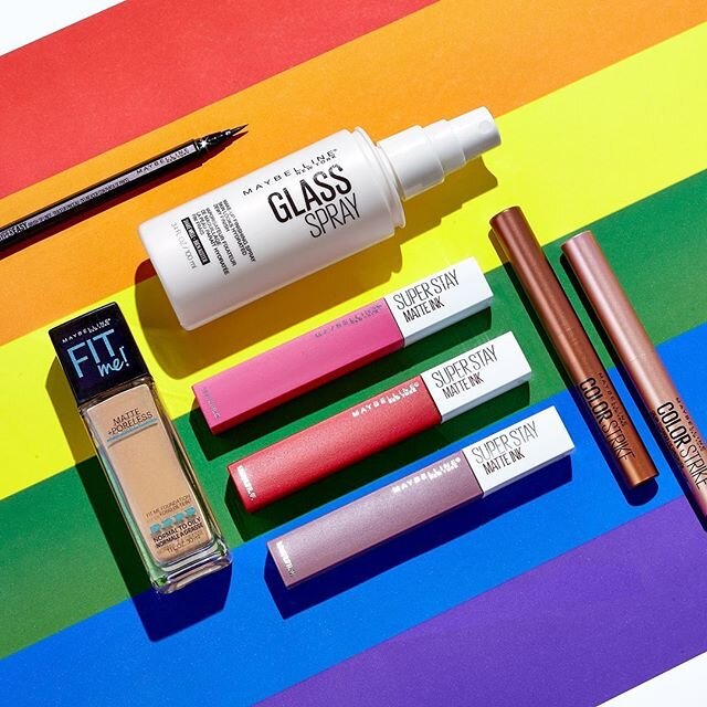 🌈🌈🌈 #repost @maybelline Our #pride makeup look lineup: #fitmefoundation, #superstaymatteink, #hypereasy liner, #colorstrike, and a spritz of #mnyglassspray so we can glow all day long! ✨ Which one of these products are you loving or dying to get y
