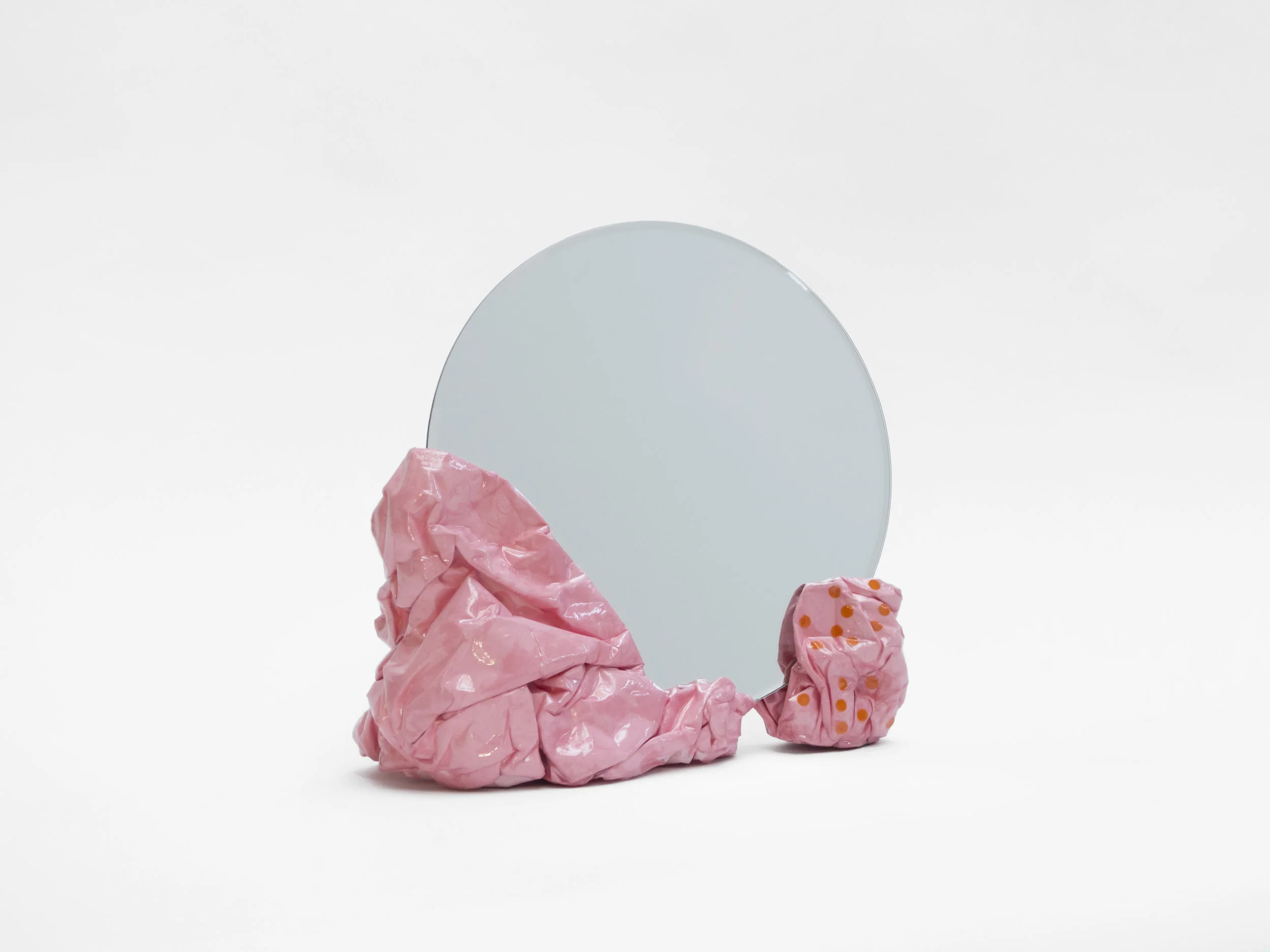 L Mirror no.7 Salmon with orange stickers Glossy finish Material: paper