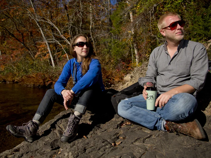 Brit and Don enjoying some coffee by the river before a hard days work. 