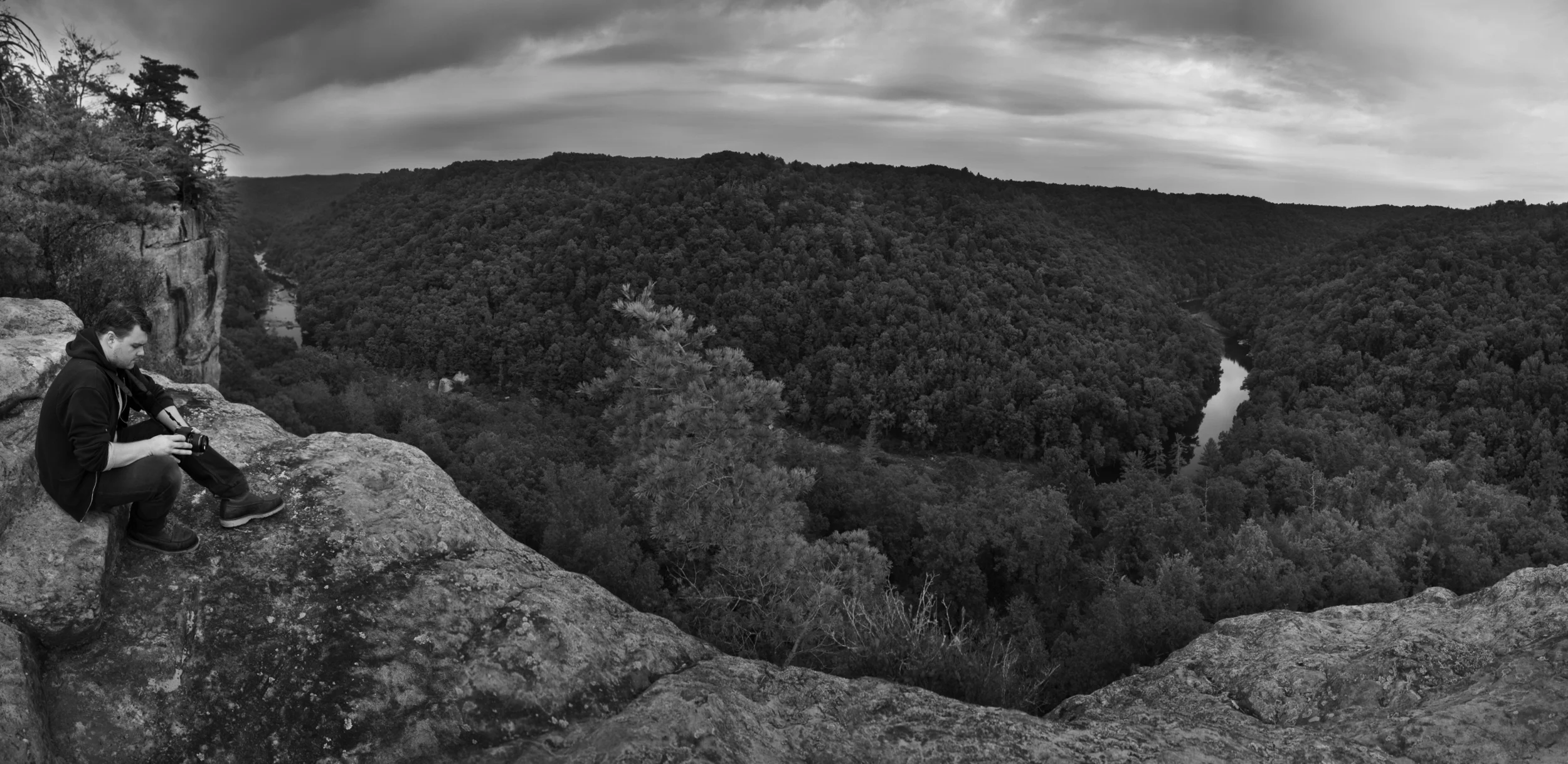 The author taking photos at the Angel Falls Overlook in Big South Fork National River and Recreation Area