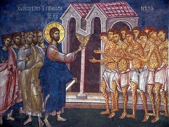 An icon of the healing of the ten lepers