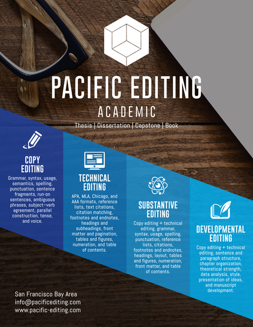 Academic Services Info Sheet for Pacific Editing | by Dorey Kronick