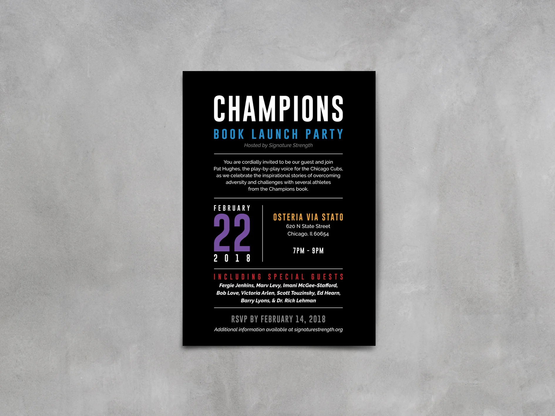 Champions Book Launch Event Invitations for John Schenk & Associates Publishing, LLC | by Dorey Kronick